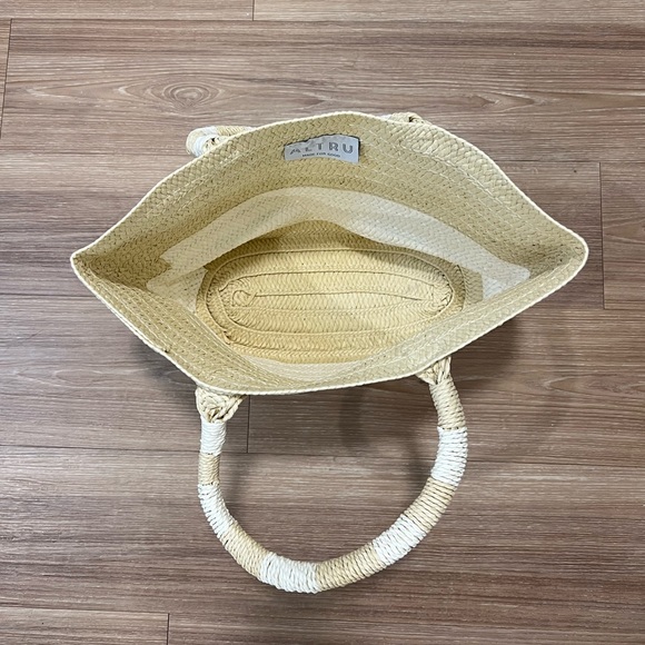 Altru New Stripped Straw Tote HandBag Light Beige - Picture 5 of 8